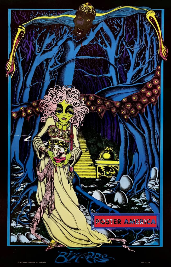 Bizarre Vintage 1972 Out of Print Black Light Poster 23 x 35