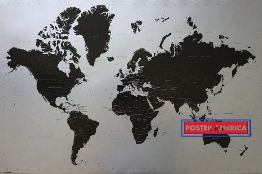 Black And Silver World Map Poster 24 X 36 Posters Prints & Visual Artwork