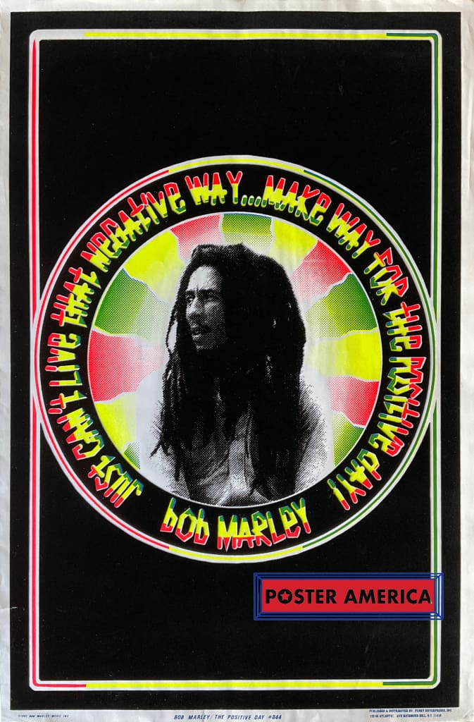 Bob Marley The Positive Day Vintage 1993 Black Light Poster 23 x