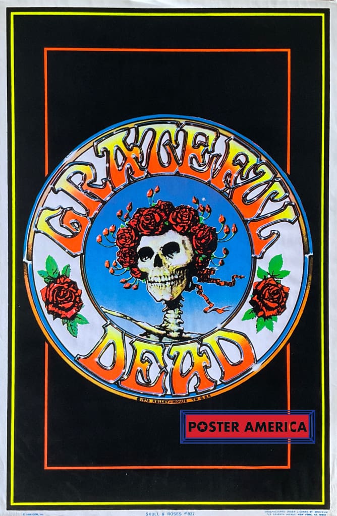 Grateful Dead Skull and Roses Vintage Black Light Poster 23 x 35