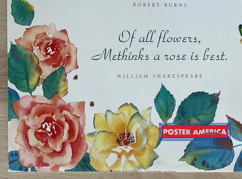 Load image into Gallery viewer, Mary Woodin Watercolor Roses And Quotes Vintage 1995 Art Slim Print 12 X 36
