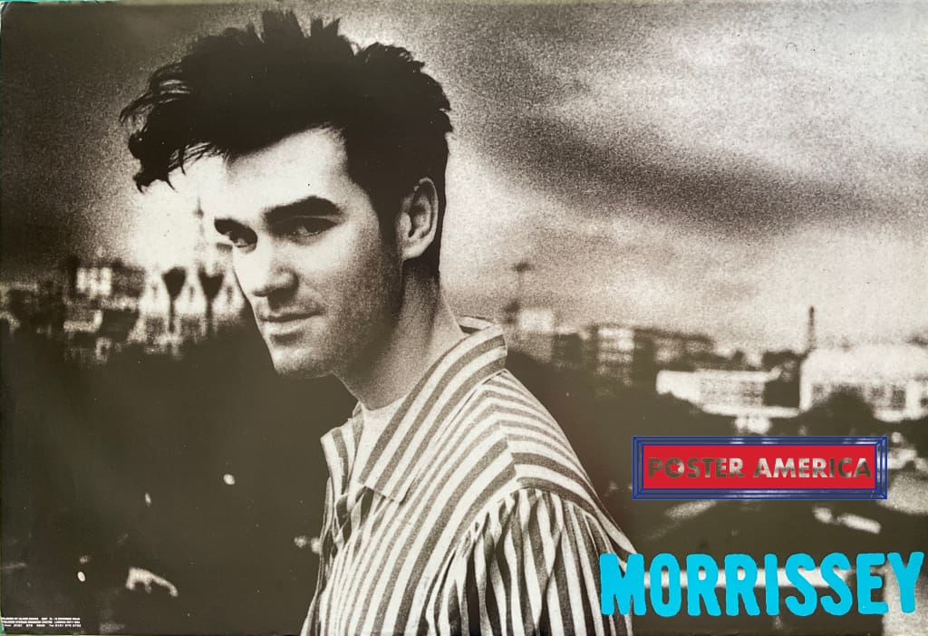 Morrissey Horizontal Black & White Portrait Shot w/ Blue Title