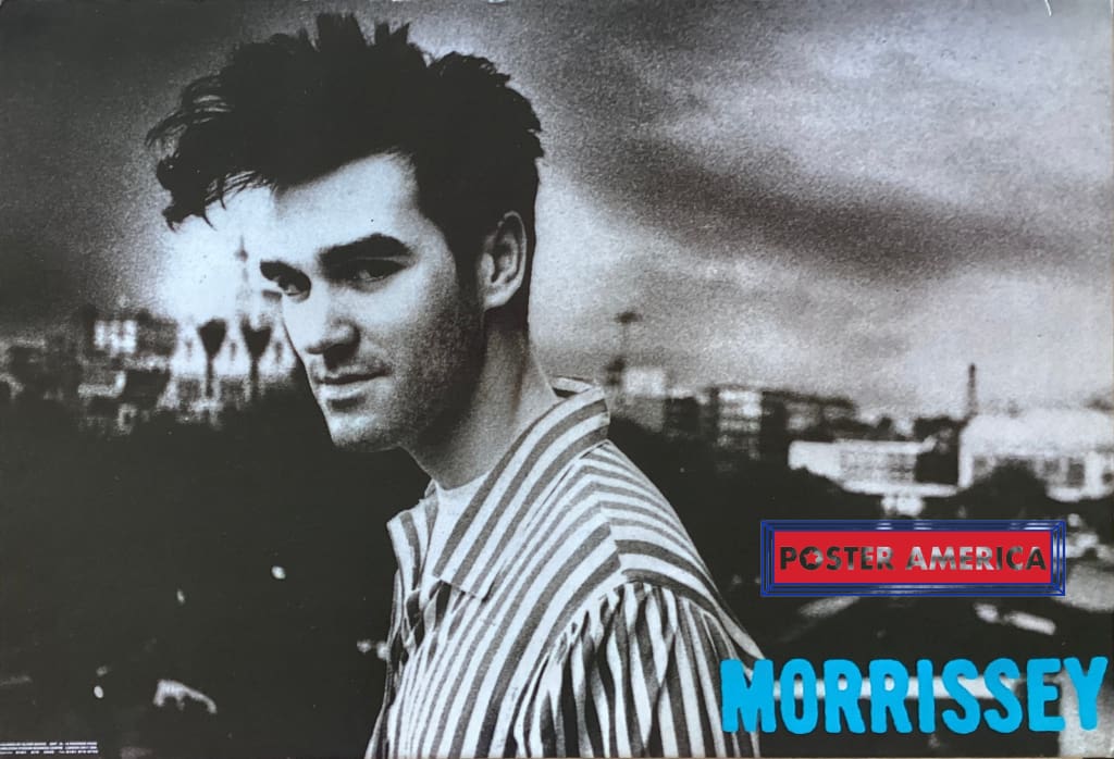 Morrissey Horizontal Black & White Portrait Shot w/ Blue Title