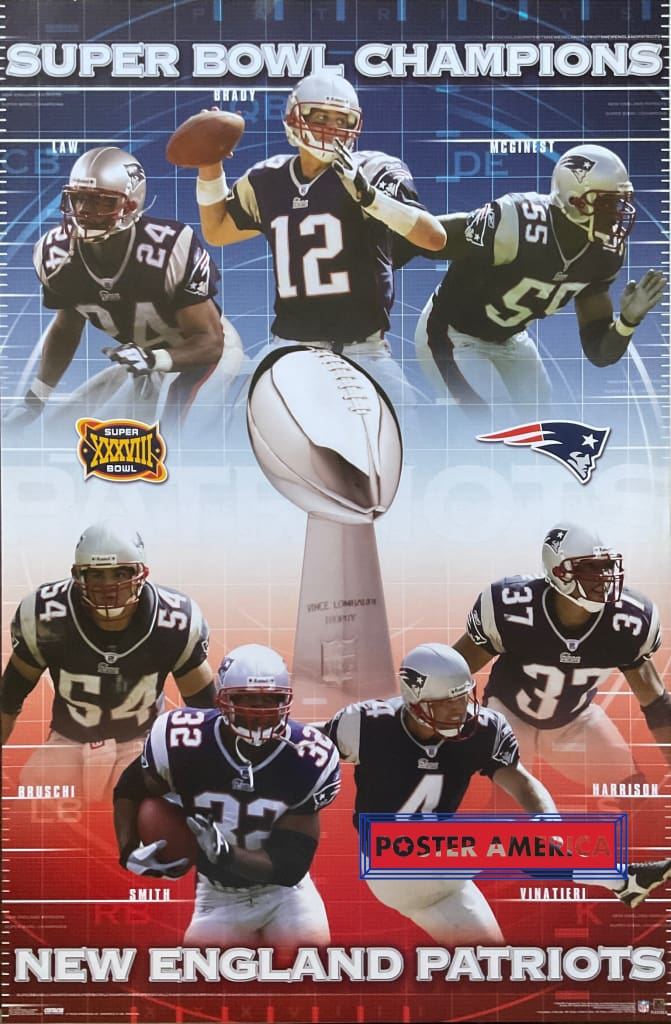 New England Patriots Super Bowl Champions 2004 NFL Poster 22.5 x