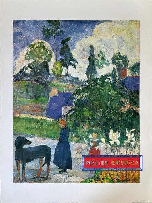 Paul Gauguin Paysage Breton Chien Et Enfants Vintage Italian Import Art Print 23.5 X 31.5 Fine