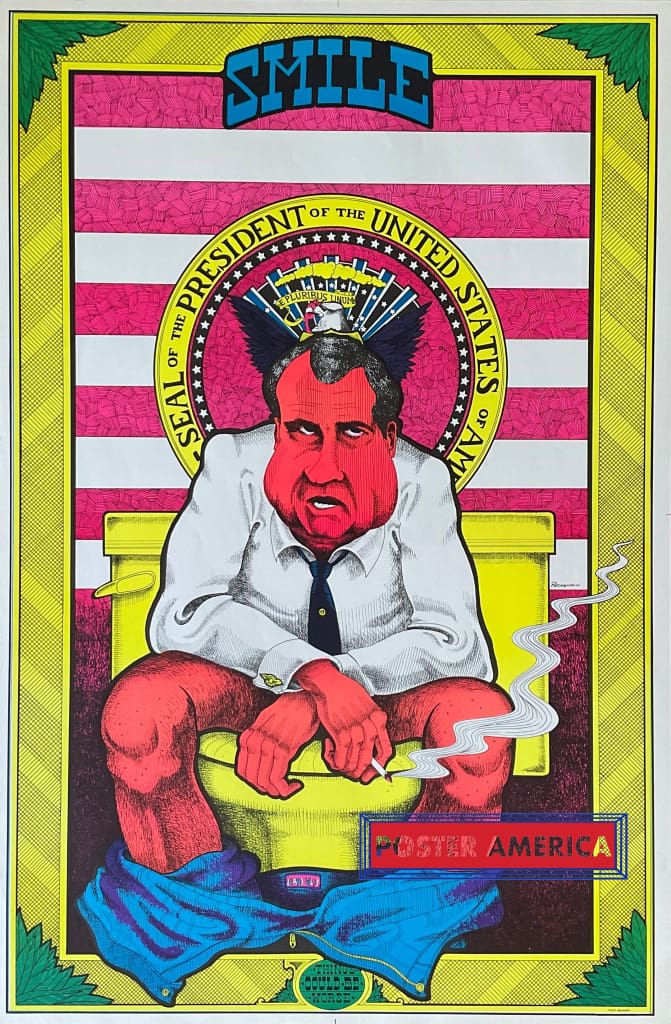 Load image into Gallery viewer, Richard Nixon Smile On The Toilet Original 1971 Black Light Vintage Poster 23 X 35 Posters Prints &amp;
