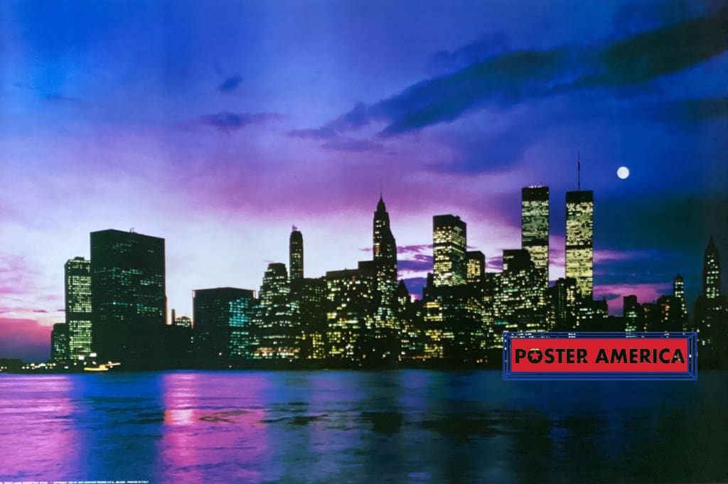 The World Trade Centers NYC Skyline Shot Vintage 1993 Poster 24 x