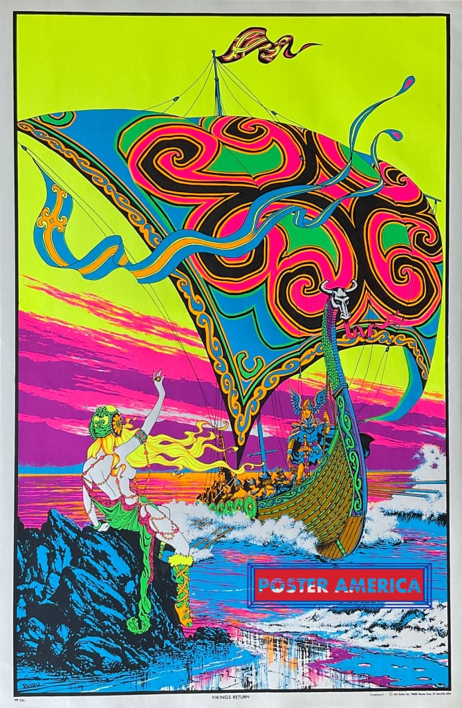 Vikings Return Original 1970s Black Light Poster 23 x 35