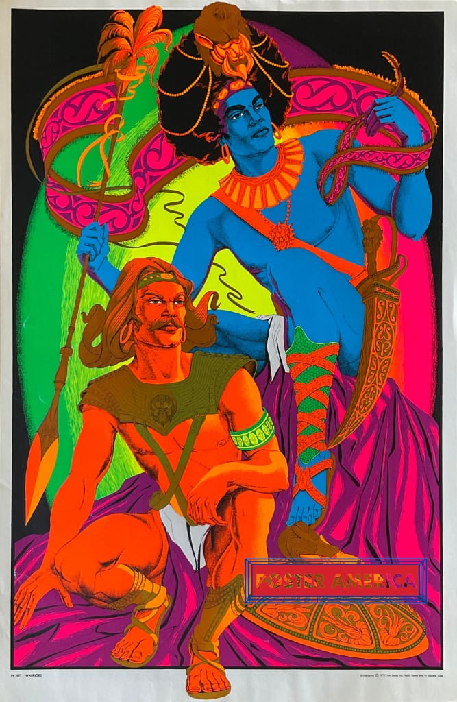 GOLDEN WARRIOR ポスターレア♥オリジナルデジタル紙沢光♥a4 Warriors Original Vintage 1972 Black Light Poster 23 x 35