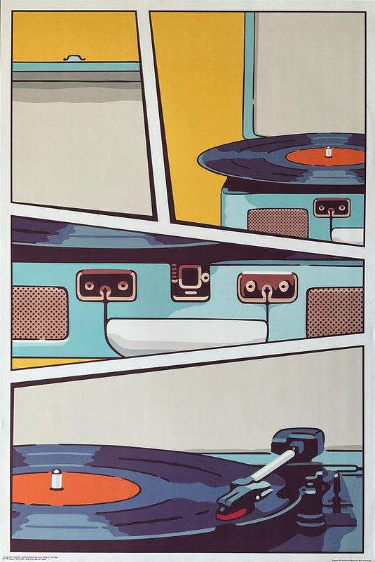 Blue Vinyl Record Player Art Poster 24 x 36