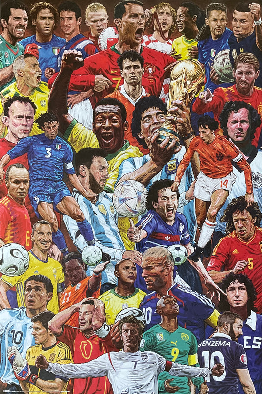 National Soccer Teams Legendary Players Art Style Poster 24 x 36