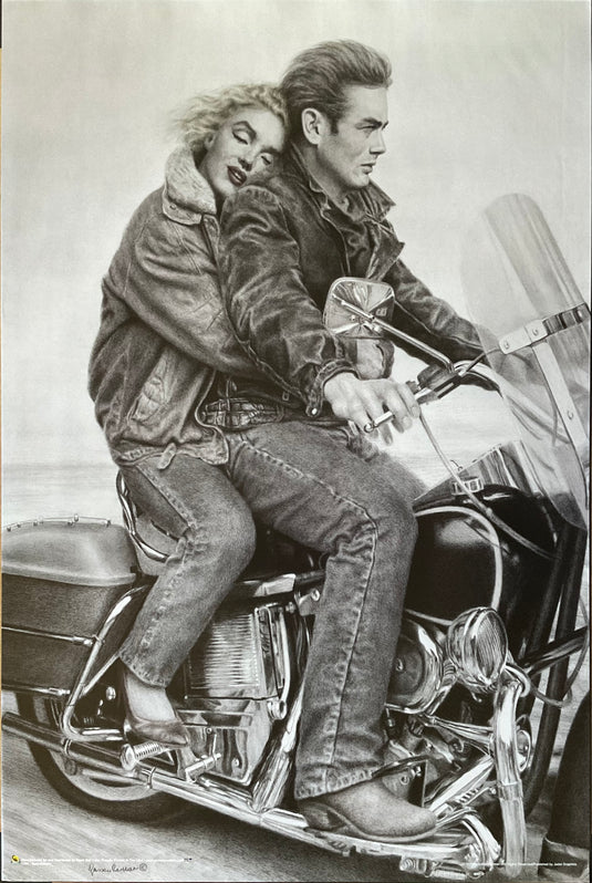 James Dean and Marilyn Monroe on Motorcycle Poster 24 x 36