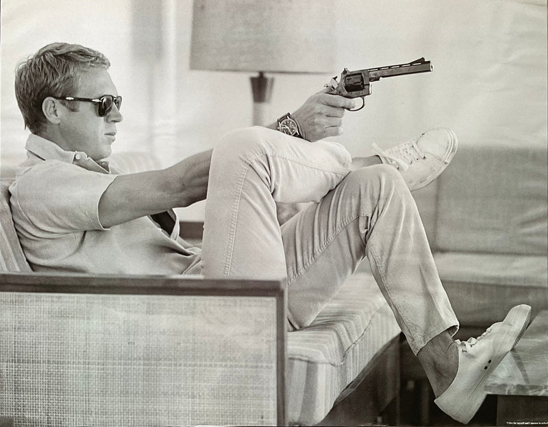 Load image into Gallery viewer, Steve McQueen With Revolver Famous Shot Print 24 x 30.5

