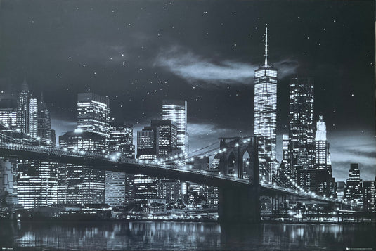 The Brooklyn Bridge at Night NYC New Trade Center Poster 24 x 36 The Brooklyn Bridge at Night NYC New Trade Center Poster 24 x 36