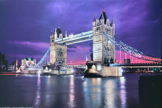 The World Famous London Bridge at Night Vintage Poster 24 x 36