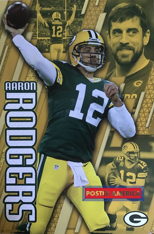 Aaron Rodgers Throwing A Football Green Bay Packers Nfl Poster 22.5 X 34