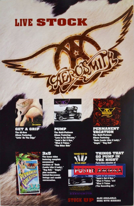 Aerosmith Live Stock Double Sided Album Original Promo 1993 Vintage Poster 23 X 35