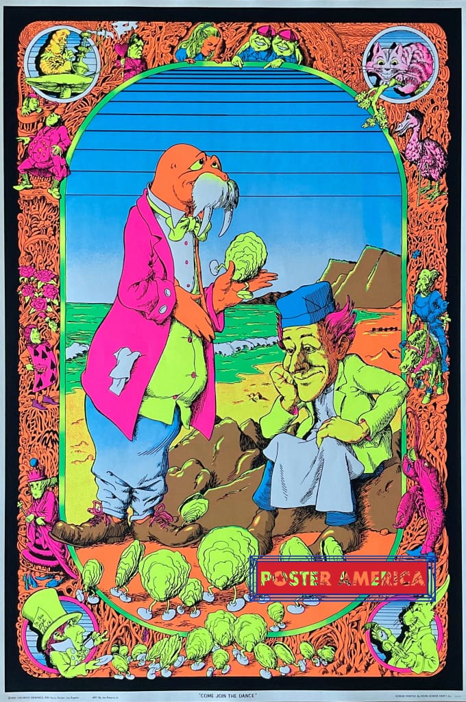 Load image into Gallery viewer, Alice In Wonderland Come Join The Dance Original 1970 Black Light Poster 23 X 35 Blacklight
