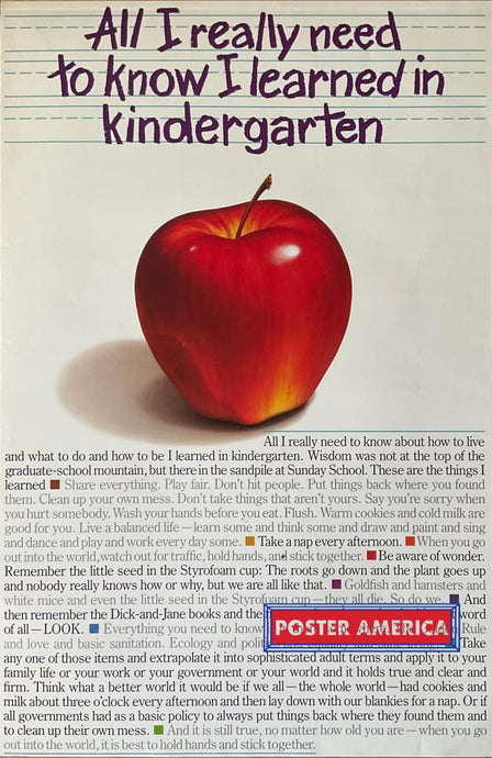 All I Really Need To Know I learned In Kindergarten Vintage 1989 Poster 21 x 32 Vintage Poster