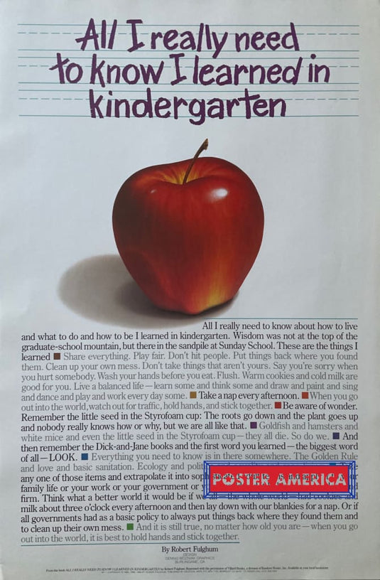 All I Really Need To Know Learned In Kindergarten Vintage 1989 Poster 23 X 35 From The Book By