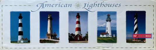 America Lighthouses Vintage Photography Slim Print 12 X 36