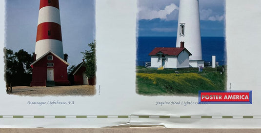 America Lighthouses Vintage Photography Slim Print 12 X 36