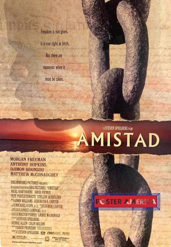 Load image into Gallery viewer, Amistad By Steven Spielberg Freedom Is Not Given Double Sided One Sheet Promo Poster 27 X 40
