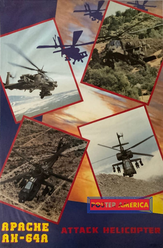 Apache Ah-64 Attack Helicopter Vintage 1988 Poster 23 X 35