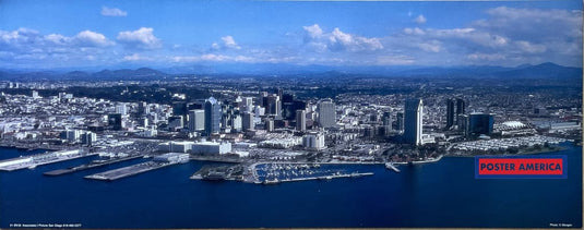 Arial View Of Downtown San Diego Vintage Scenic Photography Slim Print 11 X 28