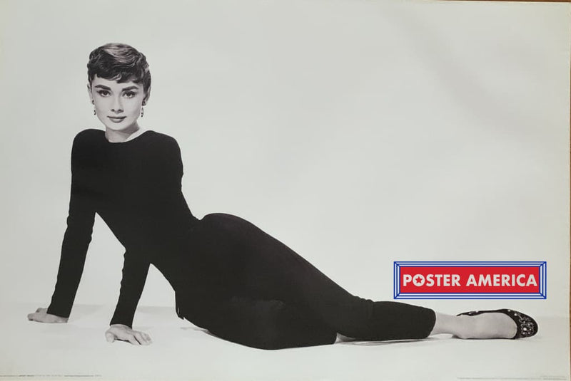 Load image into Gallery viewer, Audrey Hepburn Horizontal Modeling Shot Vintage Poster 24 X 36 Black &amp; White On Hands
