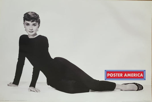Audrey Hepburn Horizontal Modeling Shot Vintage Poster 24 X 36 Black & White On Hands