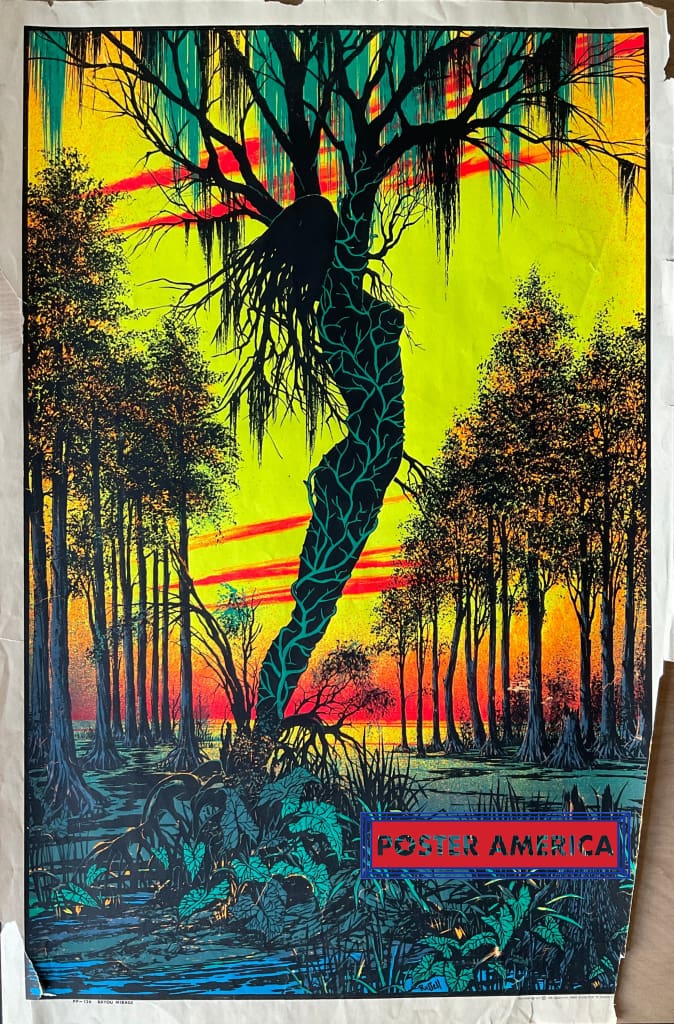 Load image into Gallery viewer, Bayou Mirage Vintage Black Light Poster 23 X 35
