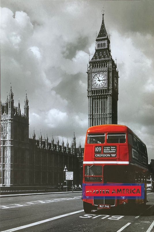 Big Ben With Red Double Decker Buses In London 2008 Poster 24 X 36