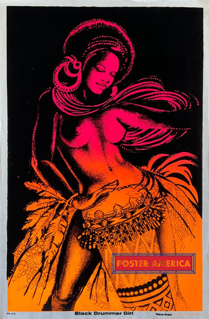 Load image into Gallery viewer, Black Drummer Girl Original 1973 Vintage Light Poster 23 X 35 Posters Prints &amp; Visual Artwork
