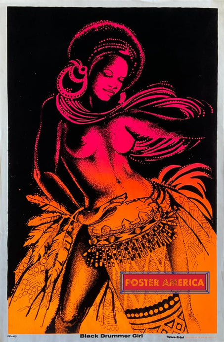 Black Drummer Girl Original 1973 Vintage Light Poster 23 X 35 Posters Prints & Visual Artwork