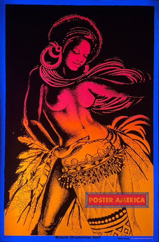 Black Drummer Girl Original 1973 Vintage Light Poster 23 X 35 Posters Prints & Visual Artwork
