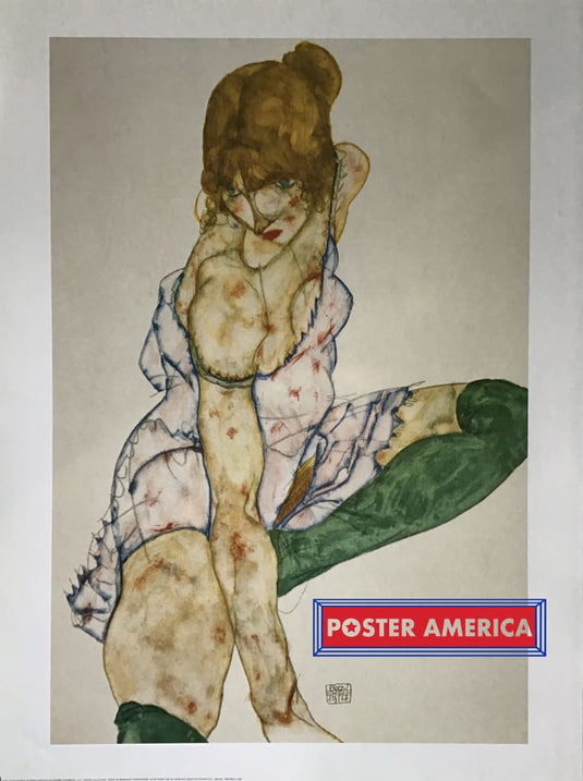 Blonde Girl In Green Stockings By Egon Schiele Vintage Poster 23.5 X 31.5 Fine Art Print