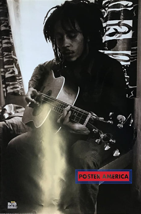 Bob Marley Playing Guitar Sepia Poster 24 X 36