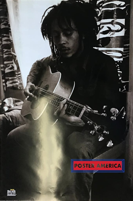 Bob Marley Playing Guitar Sepia Poster 24 X 36