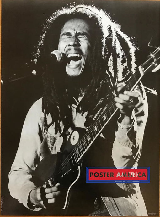 Bob Marley Playing On Stage Black & White Vintage Out Of Print Poster 1976 Guitar Solo