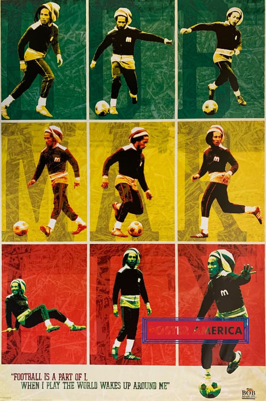 Bob Marley Playing Soccer Reggae Color Collage Poster 24 X 36