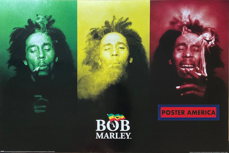 Load image into Gallery viewer, Bob Marley Smoking In Stages Rasta Colors Reggae Music Poster 24 X 36
