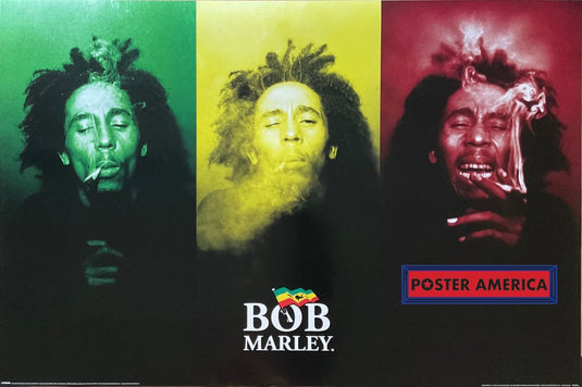Bob Marley Smoking In Stages Rasta Colors Reggae Music Poster 24 X 36