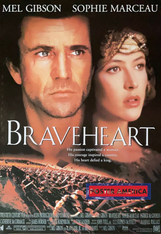 Braveheart Starring Mel Gibson & Sophie Marceau Vintage Poster 22.5 X 32.5 Vintage Poster