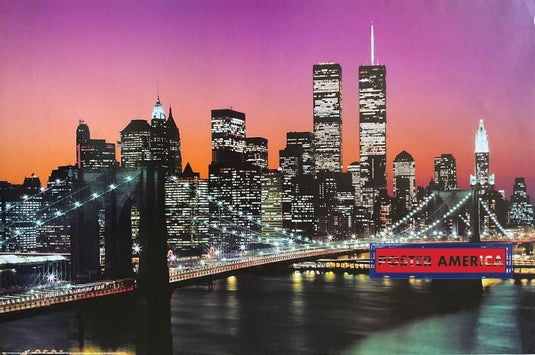 Brooklyn Bridge With New York City Skyline Vintage 1995 24 X 36 Poster