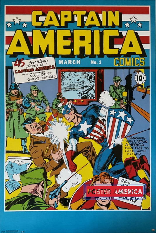 Captain America Punching Hitler Poster 24 X 36 Marvel Comics March No.1