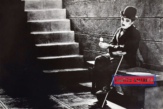 Charlie Chaplin Sitting On Steps Poster 23.5 X 35 Vintage Poster