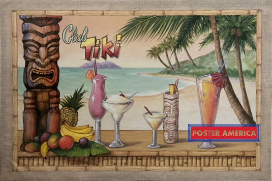Club Tiki Vintage 2003 Poster 24 X 36 On The Beach With Drinks