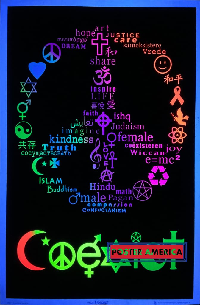 Load image into Gallery viewer, Coexist Peace Sign Black Light Poster 23 X 35
