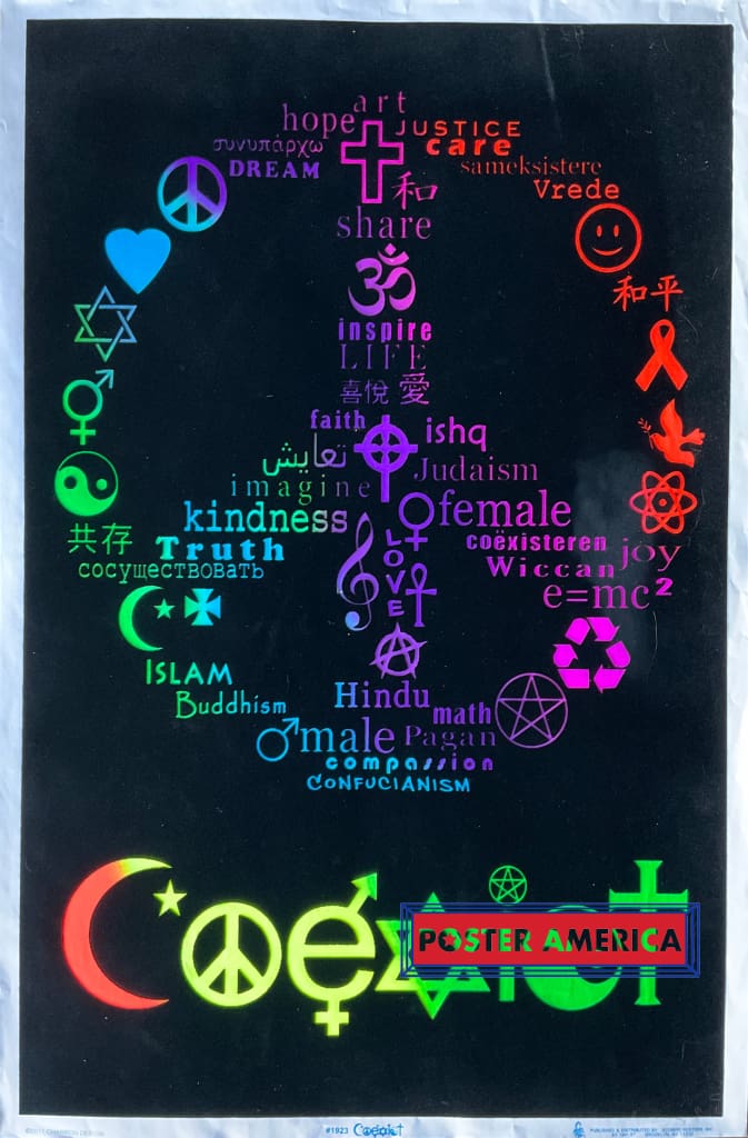 Load image into Gallery viewer, Coexist Peace Sign Black Light Poster 23 X 35
